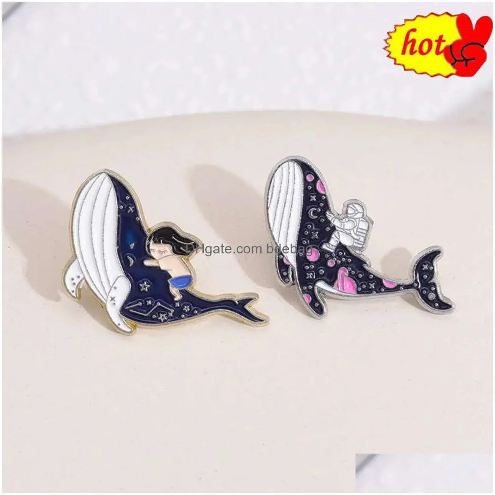 marine whale  enamel pin funny brooch cartoons badge for bags jeans hoodies denim lapel pin jewelry kids gift