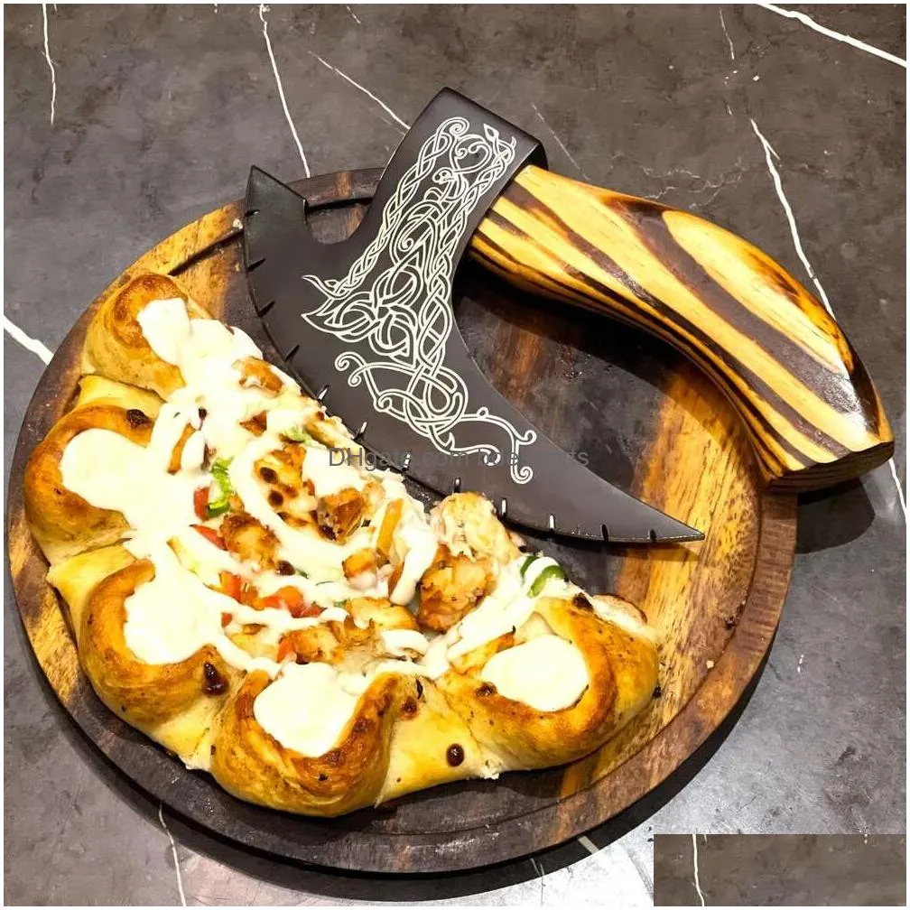 Other Garden Tools Afhzam Handmade Kitchen Tool Medieval Slicing Pizza Cutter With Sheath Hunting Cam Axe Gifts For Men Pzaxe-392 Drop Dhb9X