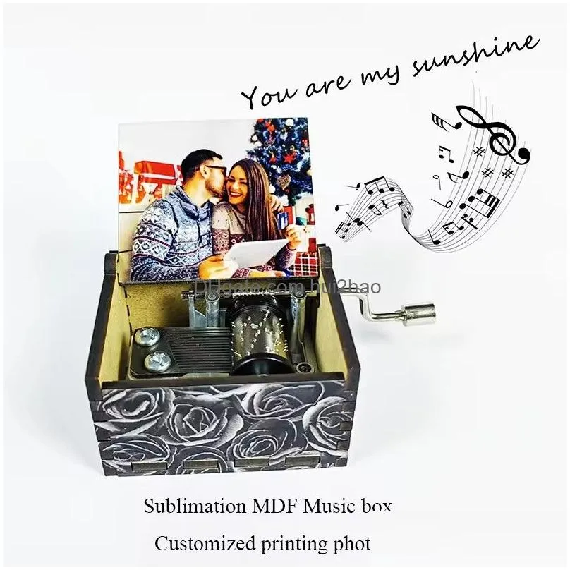 wholesale sublimation blank music box mini hand crank mdf wooden musical box -you are my sunshine