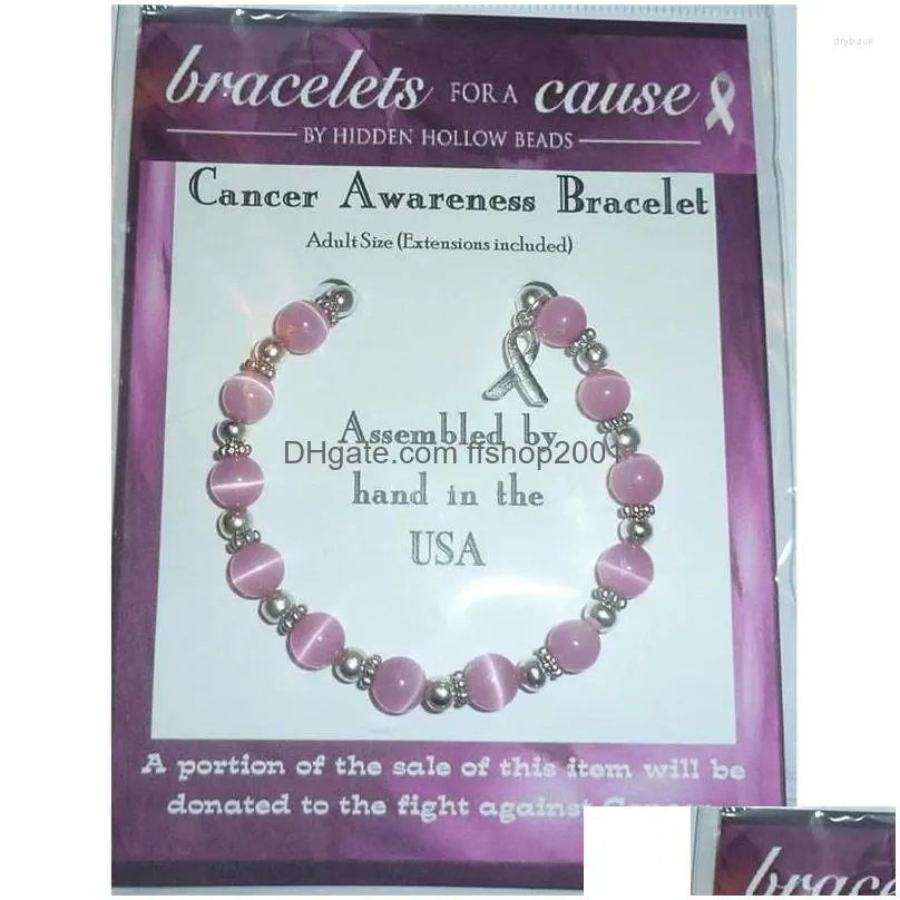 strand pink cancer beaded bracelets ribbon breast awareness bracelet for women october jewelry -