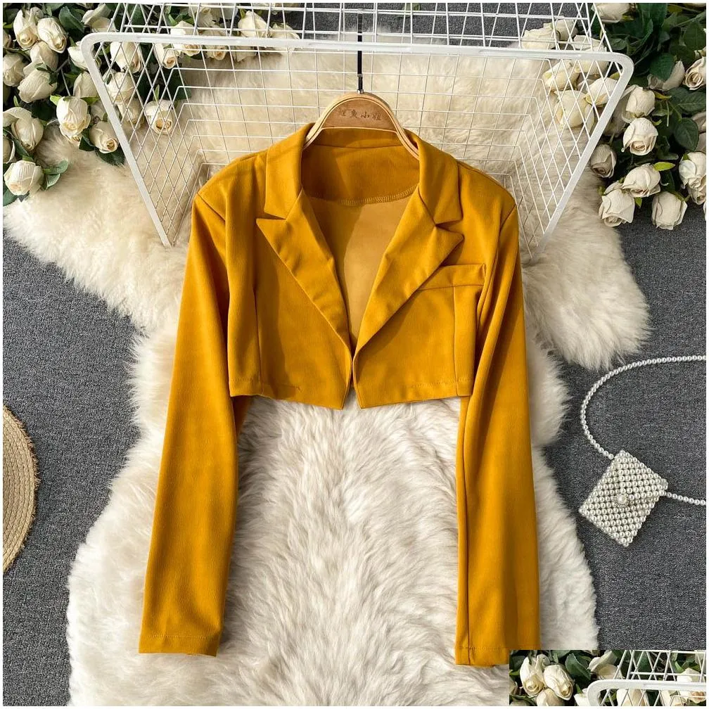 casual yellow/red/blue two piece set elegant notched collar party dresses long sleeve short coat + spaghetti strap mini dress suit female new