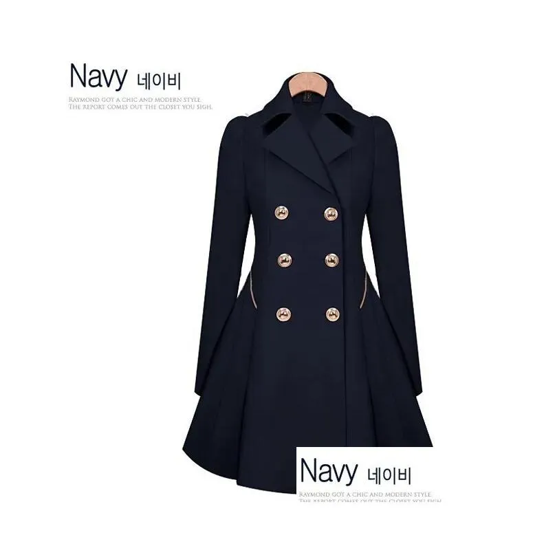 Plus Size Womens Coat Commuter Office Slim Fashion new Ruffles Windbreaker Double Breasted Trench