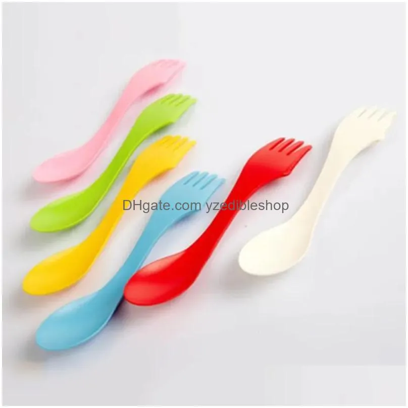 plastic portable spoons fork travel tableware set camping cutlery 3 in 1 knife forks scoop household kitchen tool 6pcs/set s