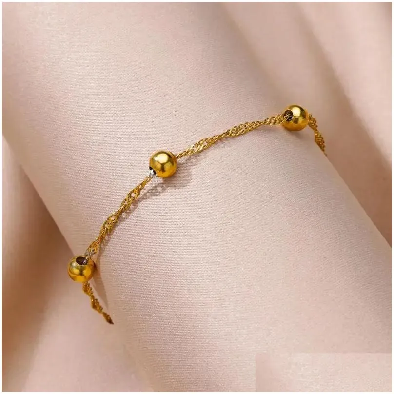 Anklets for Women Summer Foot Leg Bracelets Beach Accessories 14k Yellow Gold Bead Chain Anklet Aesthetics Jewelry Birthday Gift