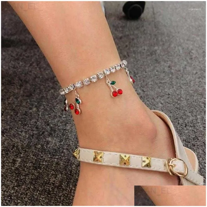 Anklets 10pcs Women`s Tasty Cherry Anklet Sweet Style Cubic Zirconia Anniversary Gift Tobilleras Pulsera Para Tobillo L230911