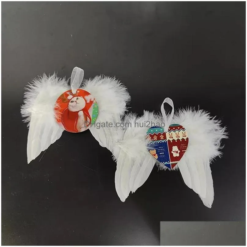 wholesale sublimation blanks angel feather wings decor ornament round and heart shape aluminum hanging charms