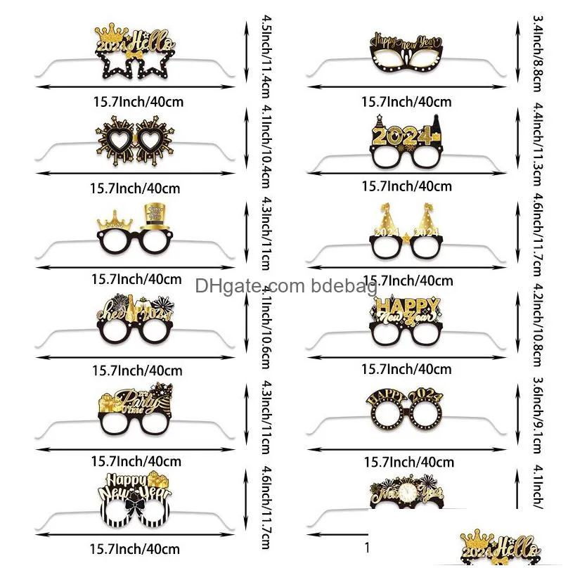 12pcs/set 2024 happy year p o frame decoration family year eve party paper glasses p o booth props navidad christmas