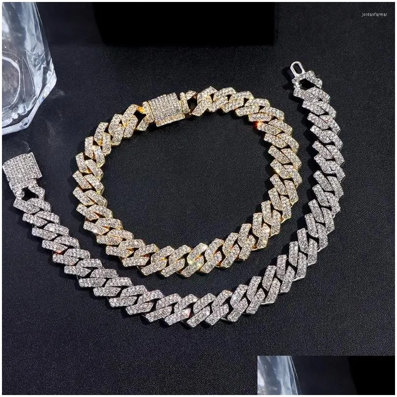 Anklets 14 MM Iced Out  Cuban Link Chain Anklet For Women Gold Silver Color Prong Rhombus Bracelet Hip Hop Jewelry