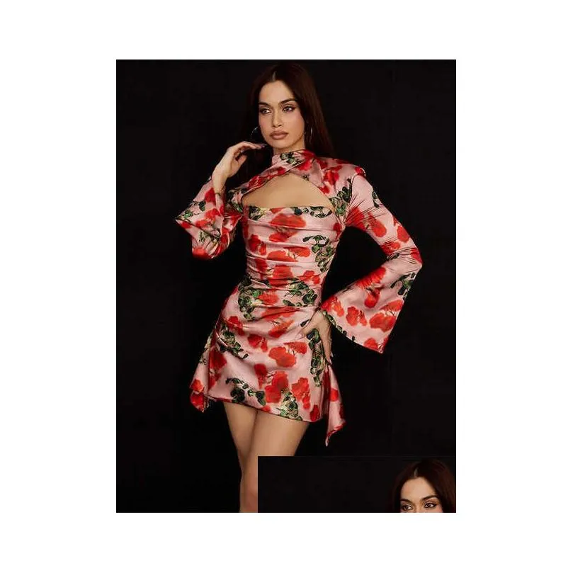 2022 lovely long sleeve mini dress for women party outfits clothing gorgeous celebrity birthday pink dress robe