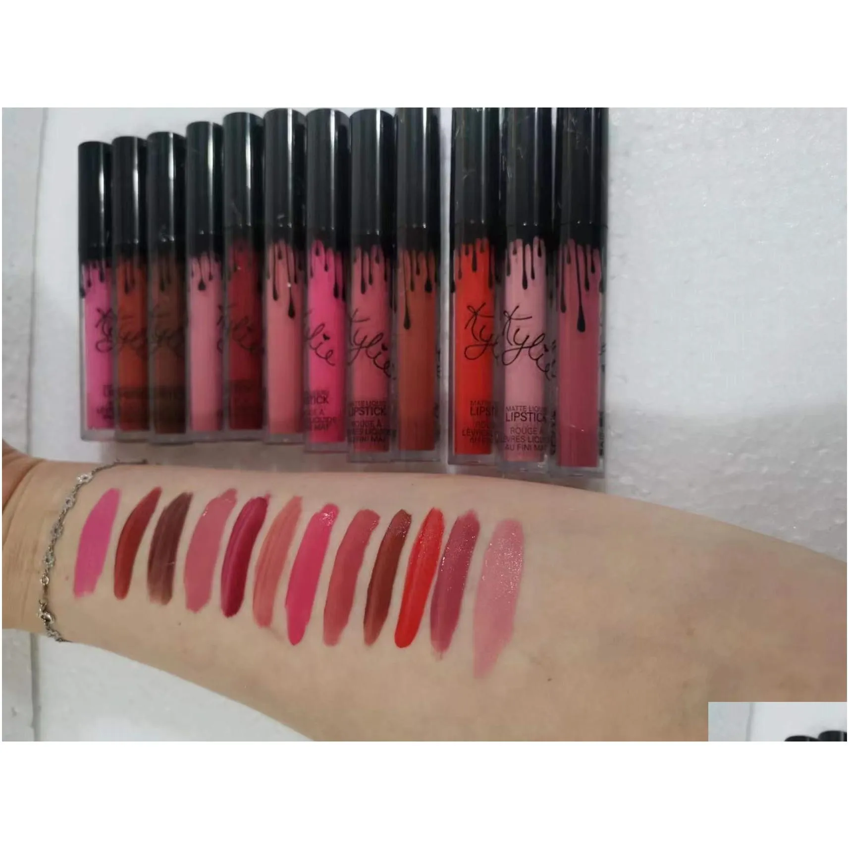 12pcs in 1 KY Matte Liquid Lip Gloss Lipstick Kit Long Lasting Foundation Makeup Lipgloss Set Non-Stick Cup