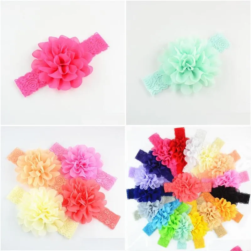 Baby Hair Accessories 18pcs/lot Chiffon Flower Newborn Headband Elastic Lace Bows For Girls Baby Hair Bows Hairbands For Girls1