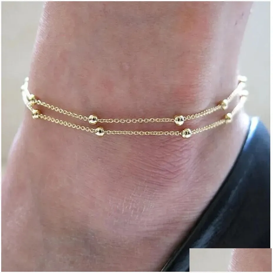 Simple Woman Anklets Casual/Sporty 14K Gold Chain Women Ankle Bracelet Jewelry