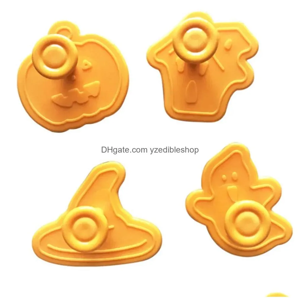 4pcs halloween pumpkin ghost theme plastic cookie cutter plunger fondant chocolate mold cake decorating tools