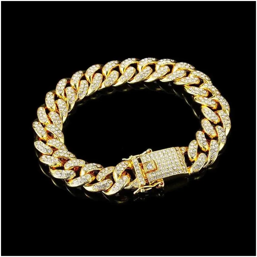 Chain Hiphop Men Women 1M Prong Cuban Link Bracelet Bling Iced Out 2 Row Rhinestone Paved  Rhombus Jewelry Drop Delivery Ott86