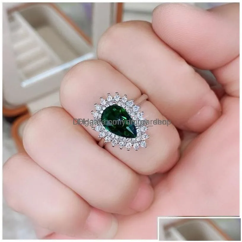 band rings womens finger rings for party bright green pear-shaped crystal noble ring drop delivery jewelry ring dhgarden otfwl