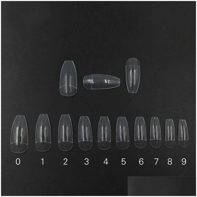 False Nails Wholesale-500Pcs Long Ballerina Half Nail Tips Clear Coffin Abs Artificial Diy Fake Uv Gel Art High Quality Drop Delivery Otfbe