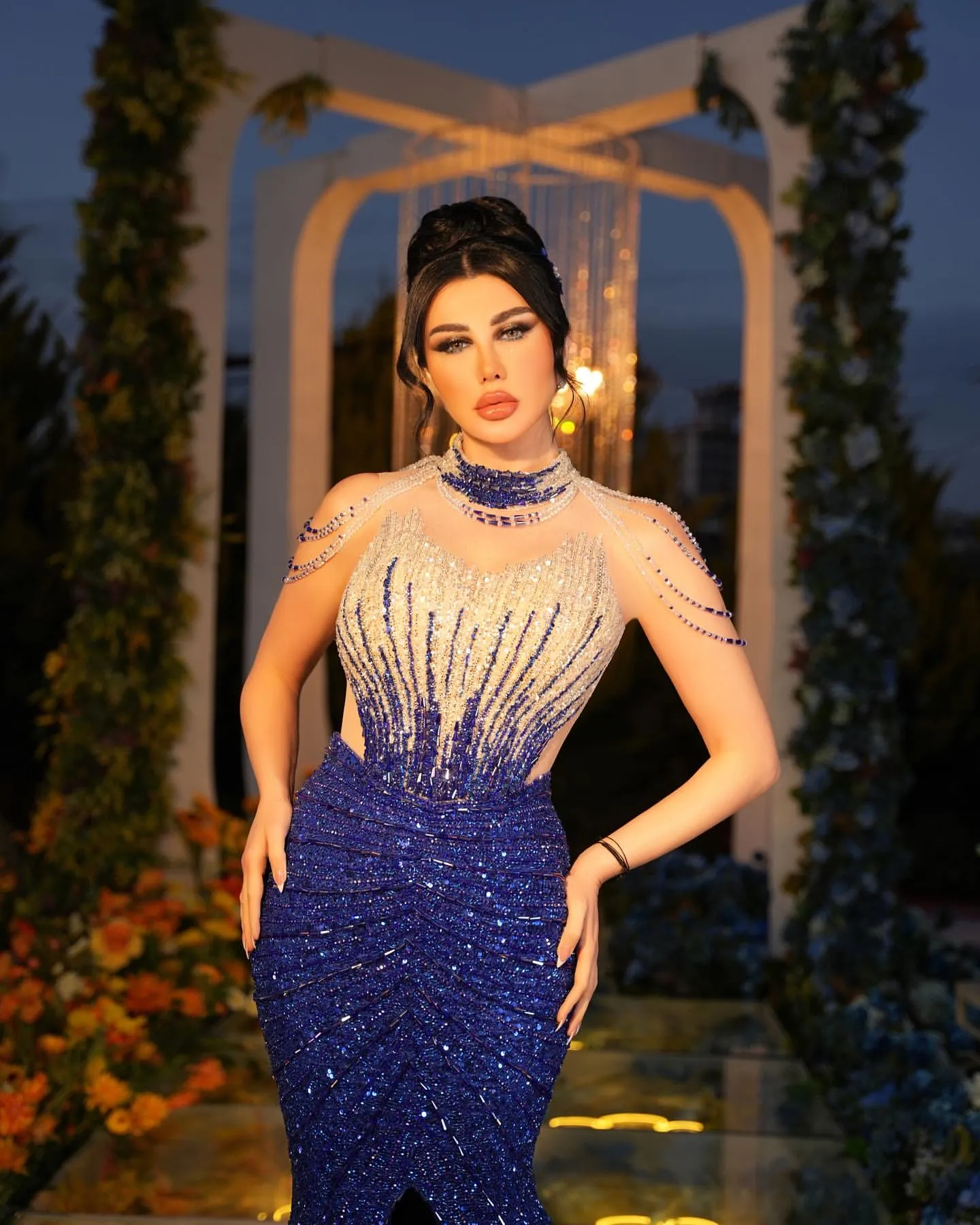 2024 Aso Ebi Royal Blue Mermaid Prom Dress Beaded Sequined Sexy Evening Formal Party Second Reception 50th Birthday Engagement Gowns Dresses Robe De Soiree ZJ327