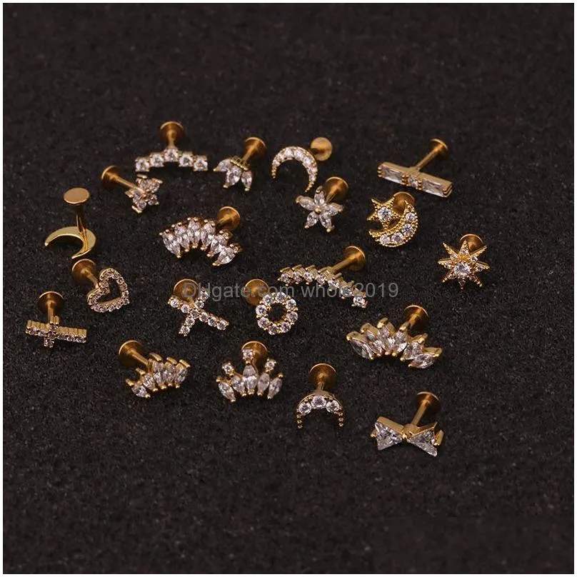 Stud New 1Pc Sier Color Stainless Steel Ear Cartilage Helix Screw Back Earring Cz Tragus Rook Conch Piercing Jewelry Drop Delivery Ea Dheda