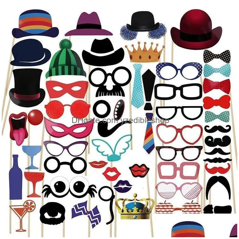 other event party supplies 58pcs po booth props crown diy mask glasses paper beard mustache lip on a stick baby shower birthday wedding party supplies