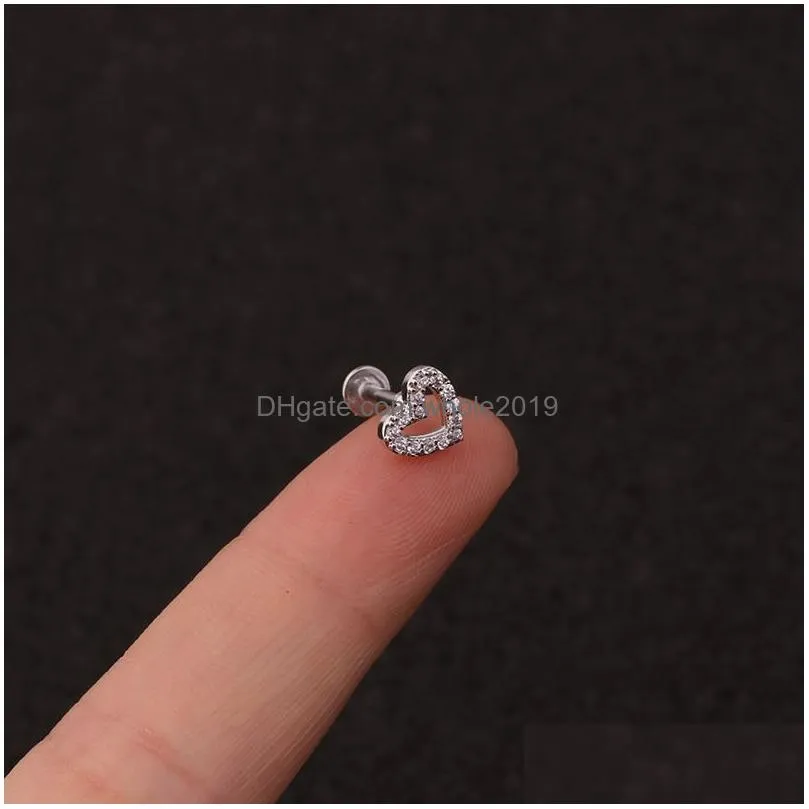 Stud New 1Pc Sier Color Stainless Steel Ear Cartilage Helix Screw Back Earring Cz Tragus Rook Conch Piercing Jewelry Drop Delivery Ea Dheda