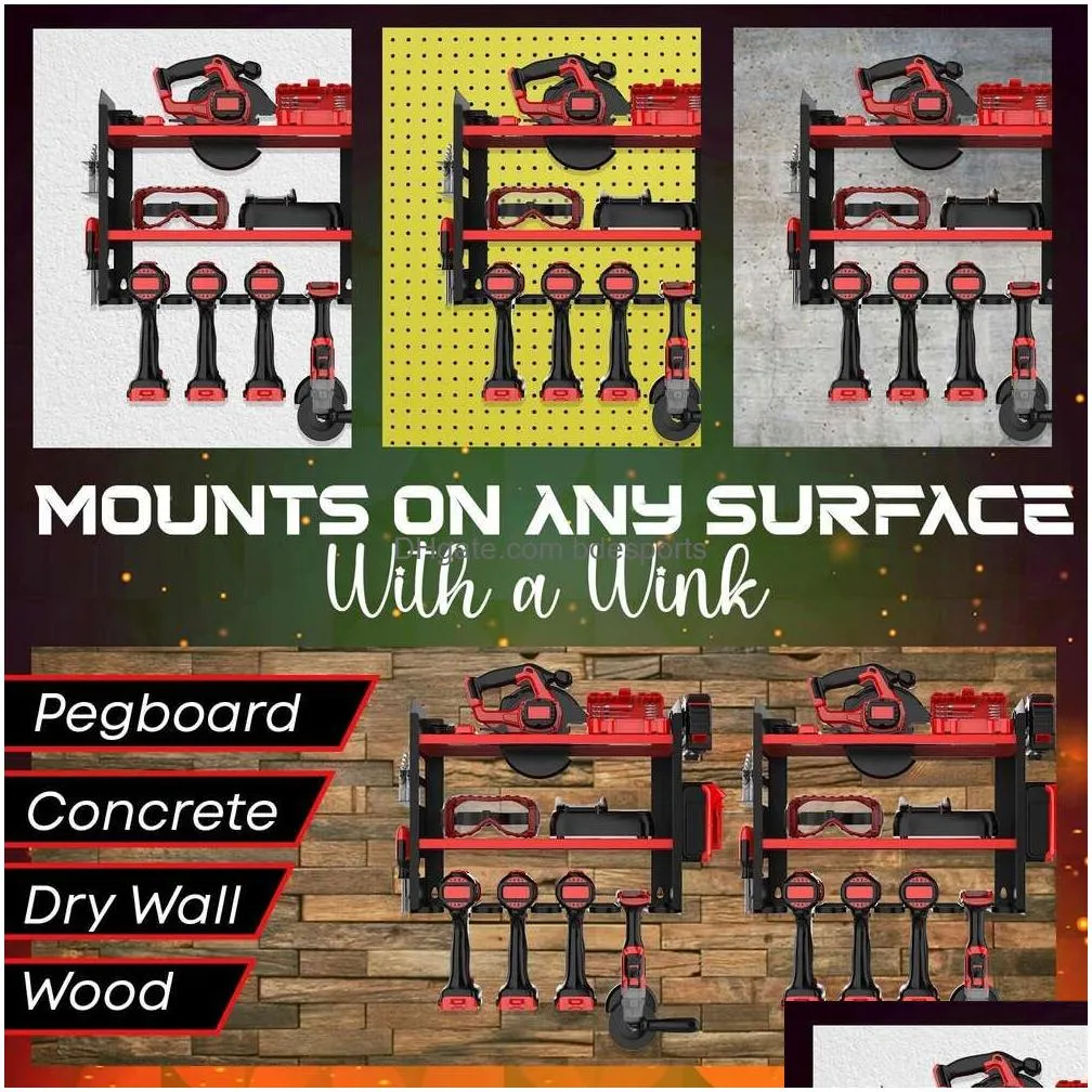 Other Construction Tools Rocforce Wall Mount Heavy Duty Cordless With Saw Cutter Drill Holder Rust Proof Garage Pegboard Storage -Effi Dhzs6