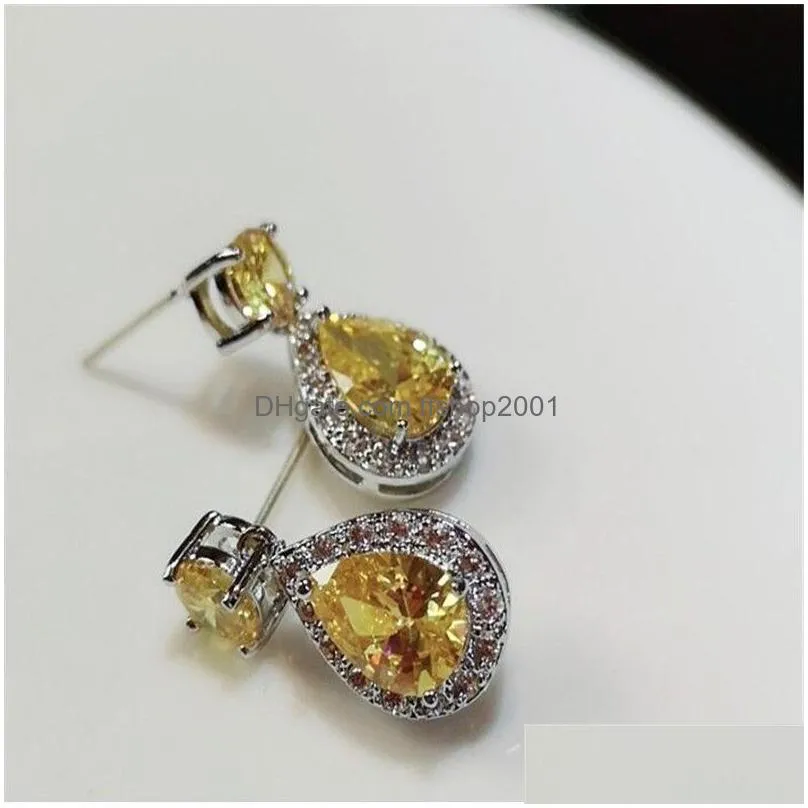 2019 arrival luxury jewelry 925 sterling silver water drop multi color cz crystal gemstone drop earring women dangle