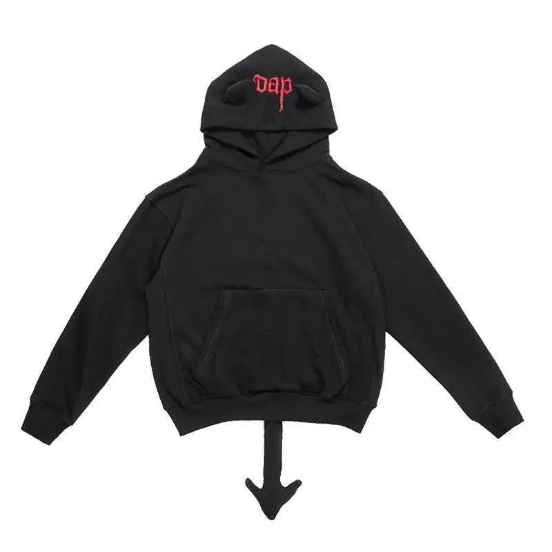 Designer Fashion Clothing Men`s Sweatshirts Hoodies Trippie Redd Demons at Play Black Hoodie Oxhorn Tail Spoof Sweater