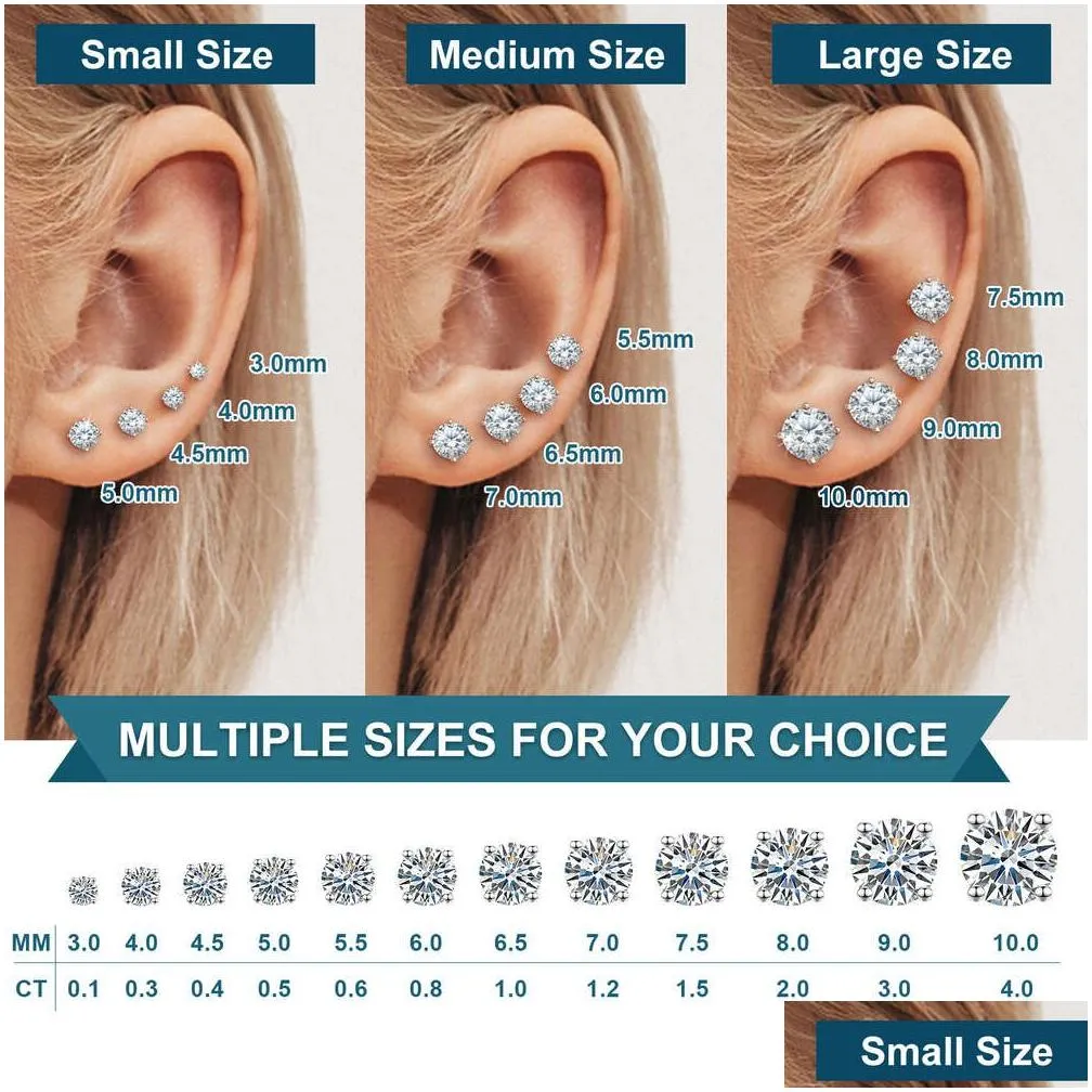 Stud M-10Mm Classic Mossanite Screw Back Earrings Luxury Jewelry 925 Sterling Sier Vvs Moissanite Diamond Ear For Men Women Gift Drop Ot3Ia