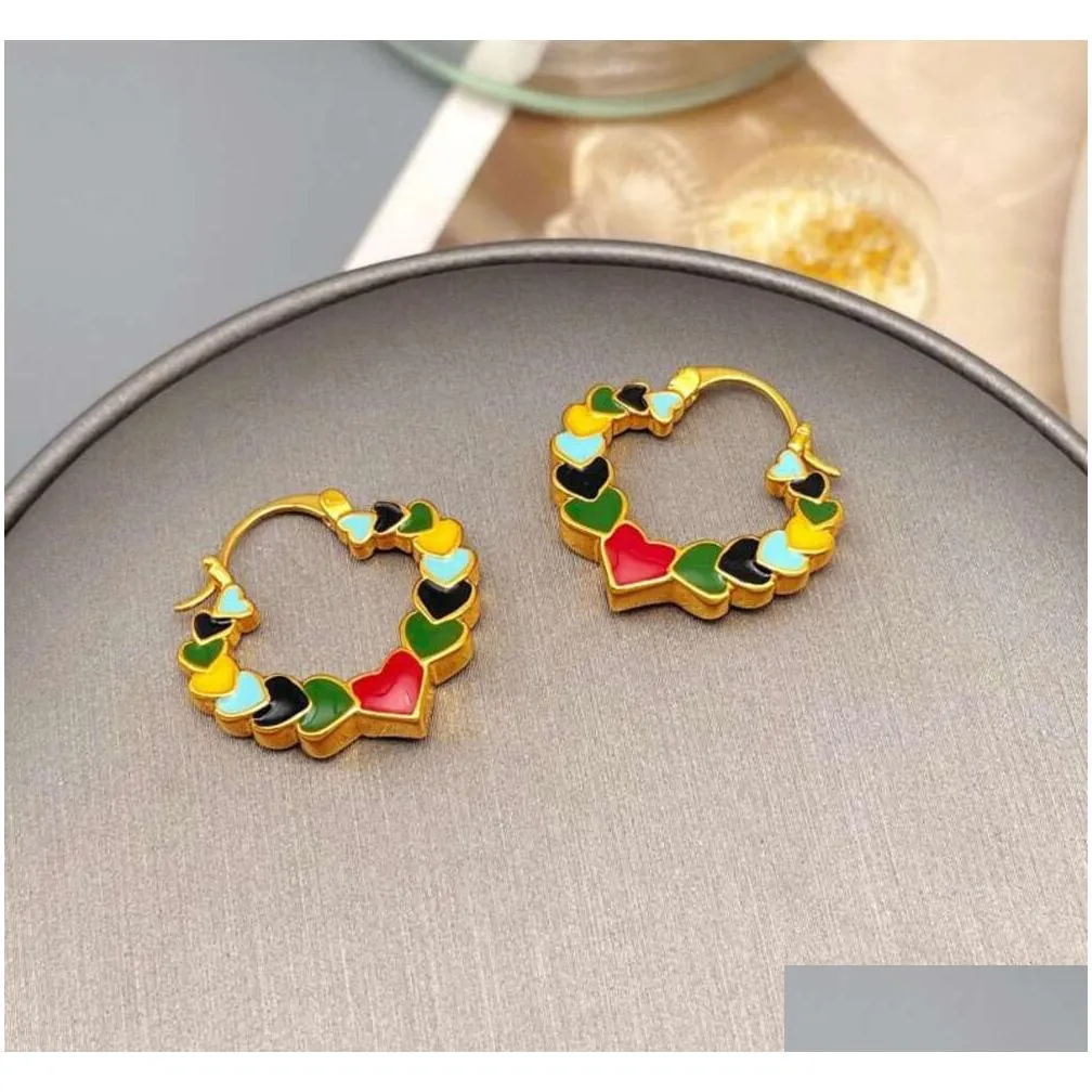 Stud 2024 Earrings European And American Retro Color Enamel Heart-Shaped Ear Clip Womens Earring Drop Delivery Jewelry Otm9G