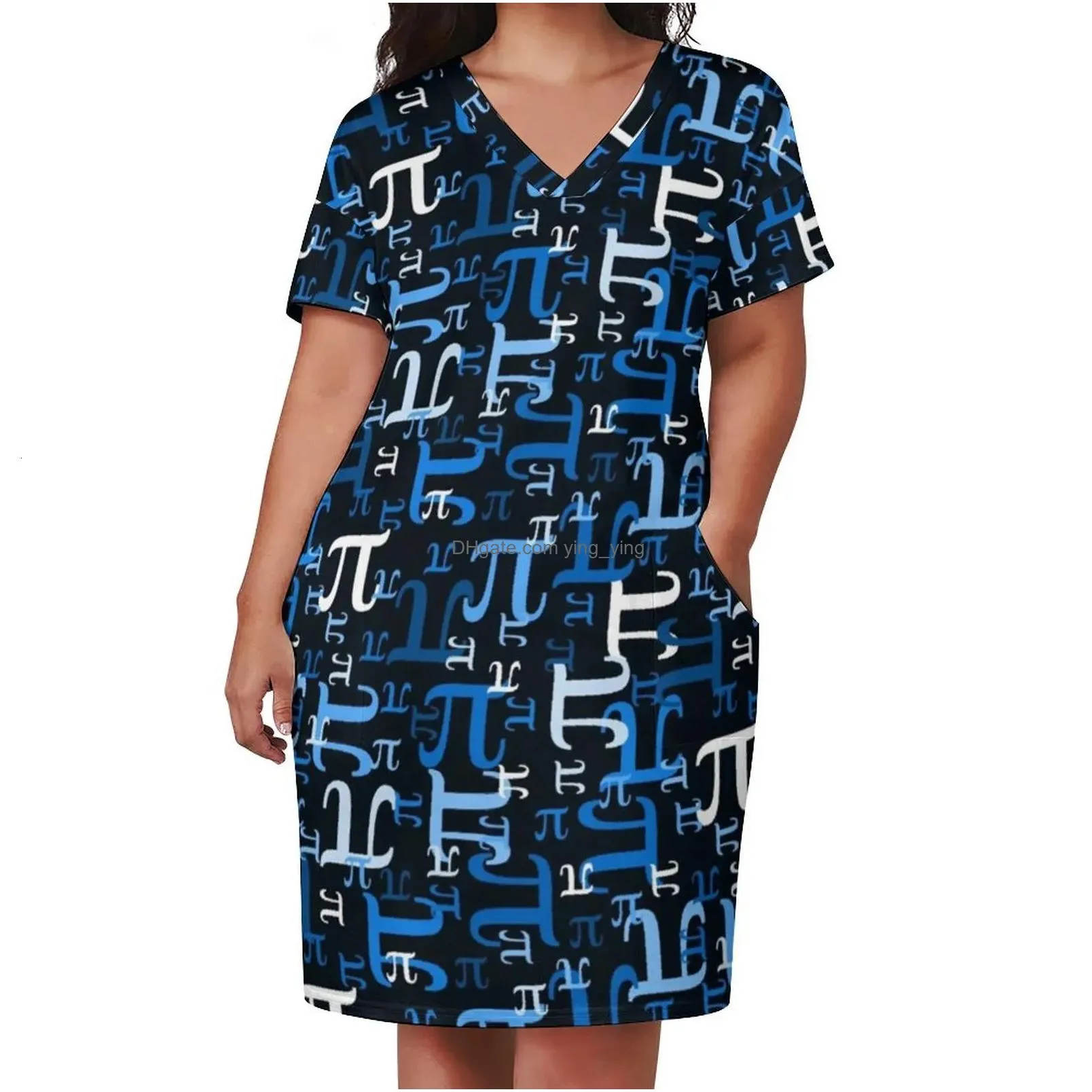 plus size dresses math lessons print dress v neck geometry kawaii woman street wear casual with pockets size 230518