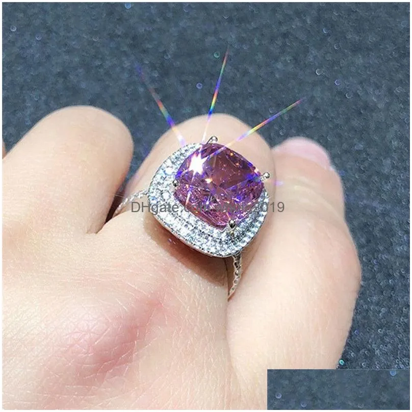 Band Rings Big Pink Wedding For Women Romantic Bridal Marriage Ceremony Drop Delivery Jewelry Ring Dhcgf