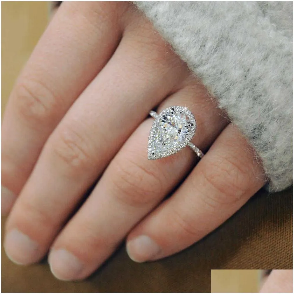 Band Rings Vintage Style Pear Shape Engagement Ring Sie Color Promise Wedding Trends Fancy Cubic Zirconia Jewelry Birthday Gift Drop Otqti