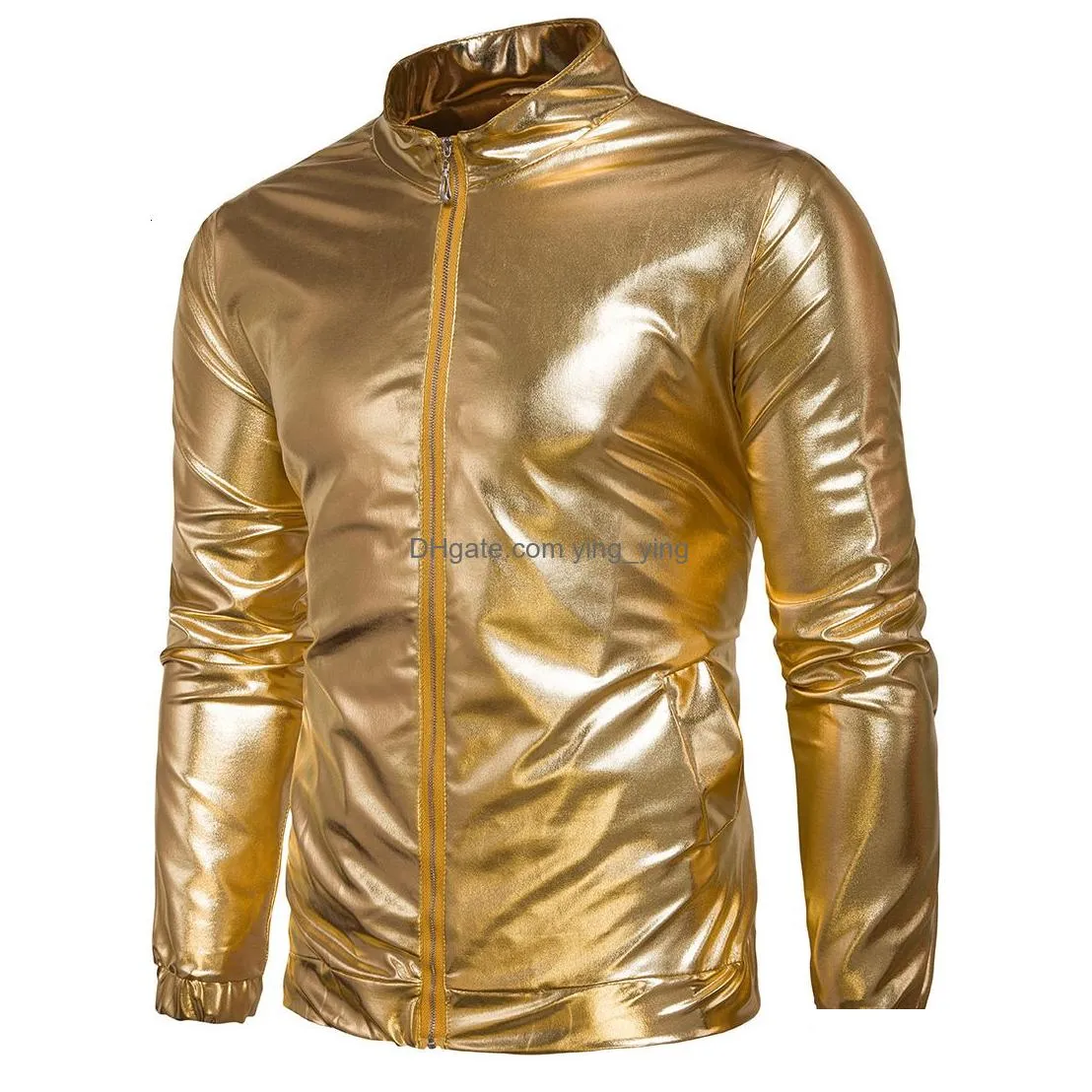 red metallic glitter bomber jackets men women zipper front shiny baseball jacket coat men stage dance prom halloween costume 2xl