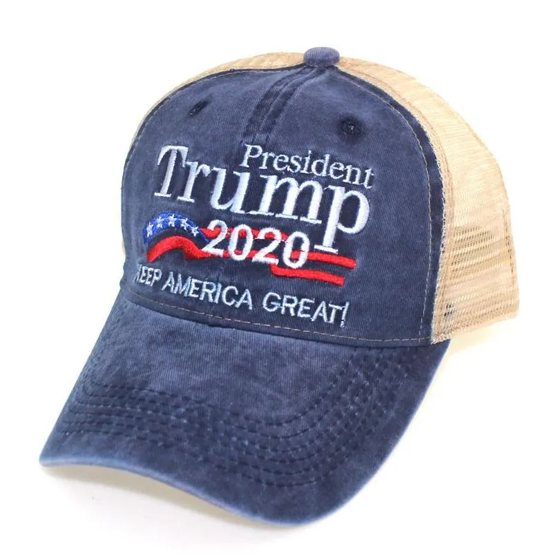 Hot sale Donald Trump 2020 Baseball Cap Patchwork washed outdoor Make America Great Again hat Republican President Mesh sports cap