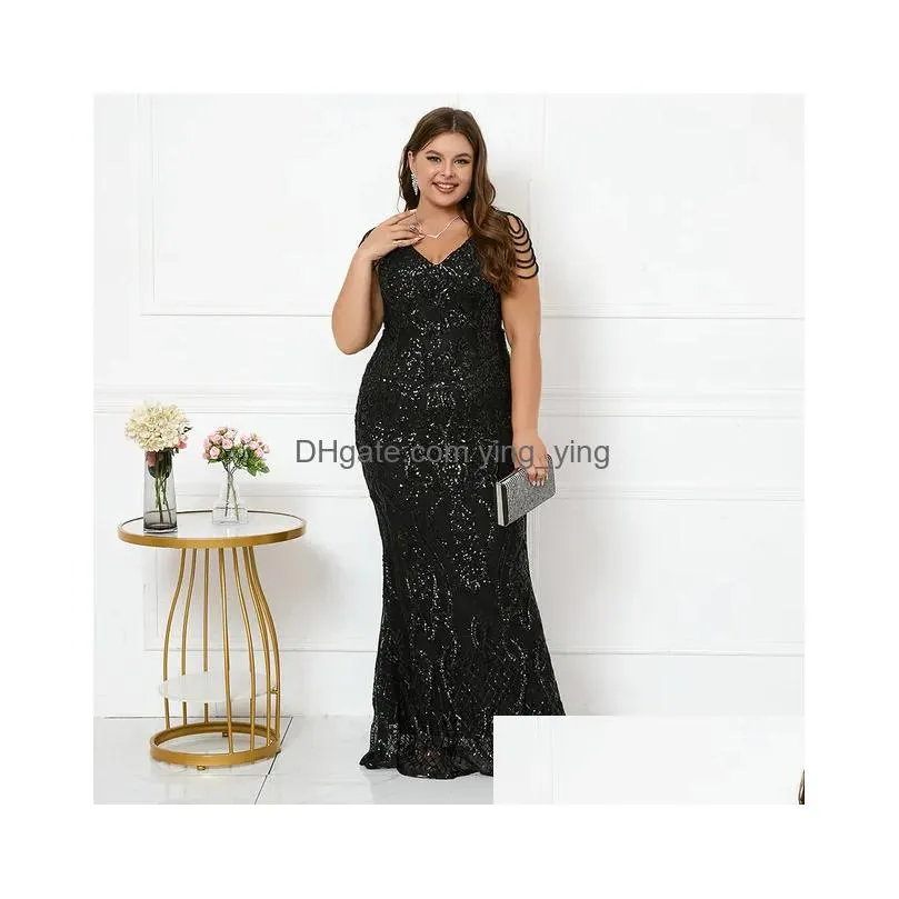 plus size dresses plus size women pink sequin evening dress elegant v neck beading party maxi dress long prom dress 230511