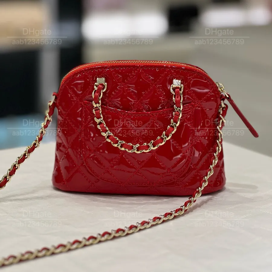 12A top Mirror quality luxury bags Classic Designer Bag ladies` handbag black Chain bag Shoulder bag satchel bag summer patent leather seashell Exquisite Compact Ba