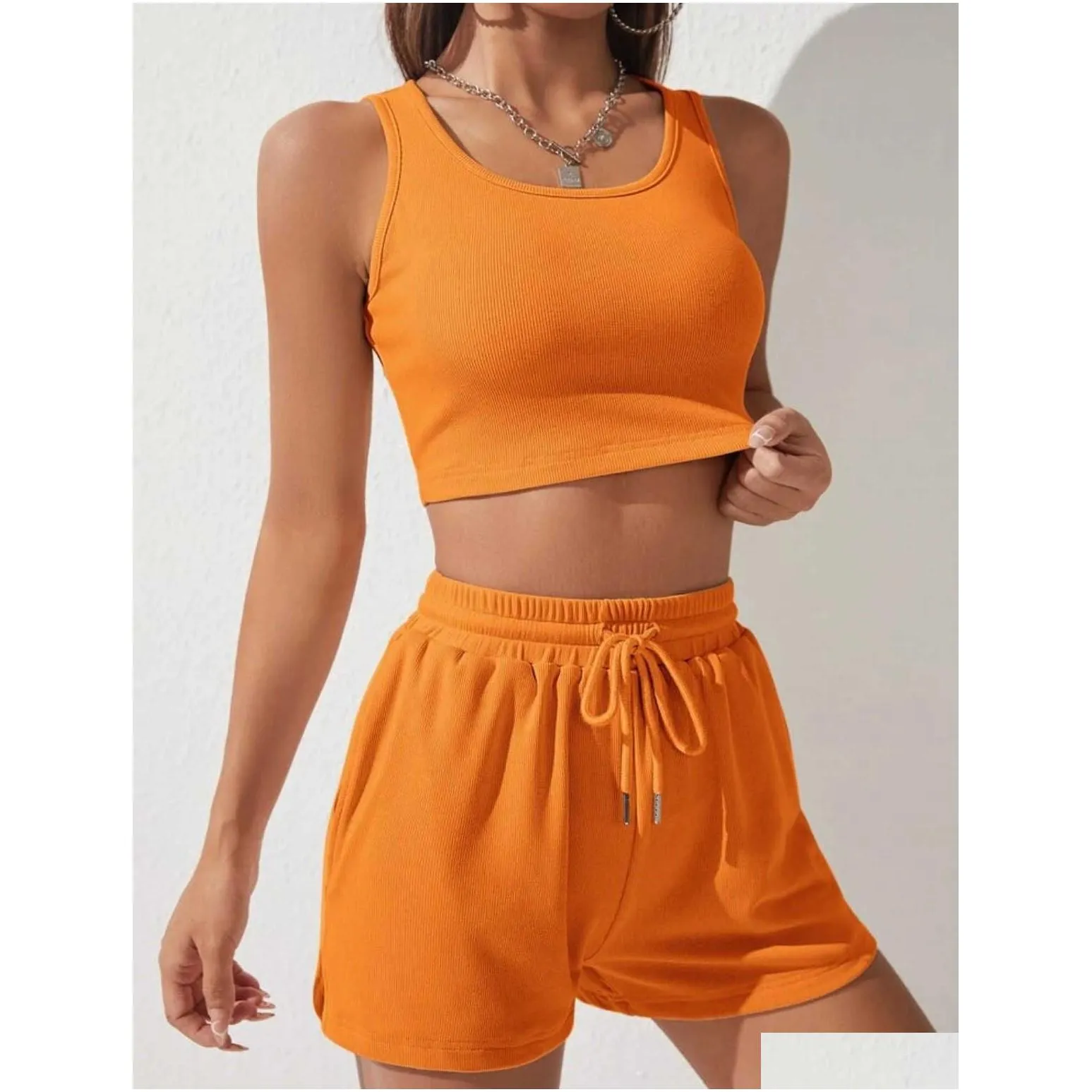 new 23ss autumn high elasticity thread cotton waist tank top short fit high waist open umbilium casual fashion