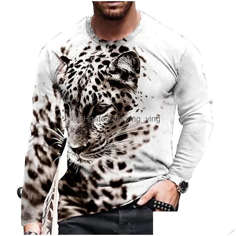 mens t-shirts vintage print t-shirt 3d tiger  shirt animal long sleeve loose o- neck summer cotton tops oversized 5xl clothes