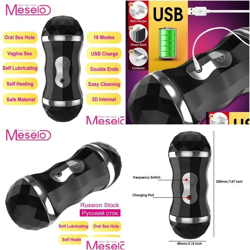 Other Massage Items Meselo Dual Channel 18 Modes Heating Male Masturbator For Man Blowjob Oral Vagina Real Pussy Vibrator Toys Men Y Otpkq