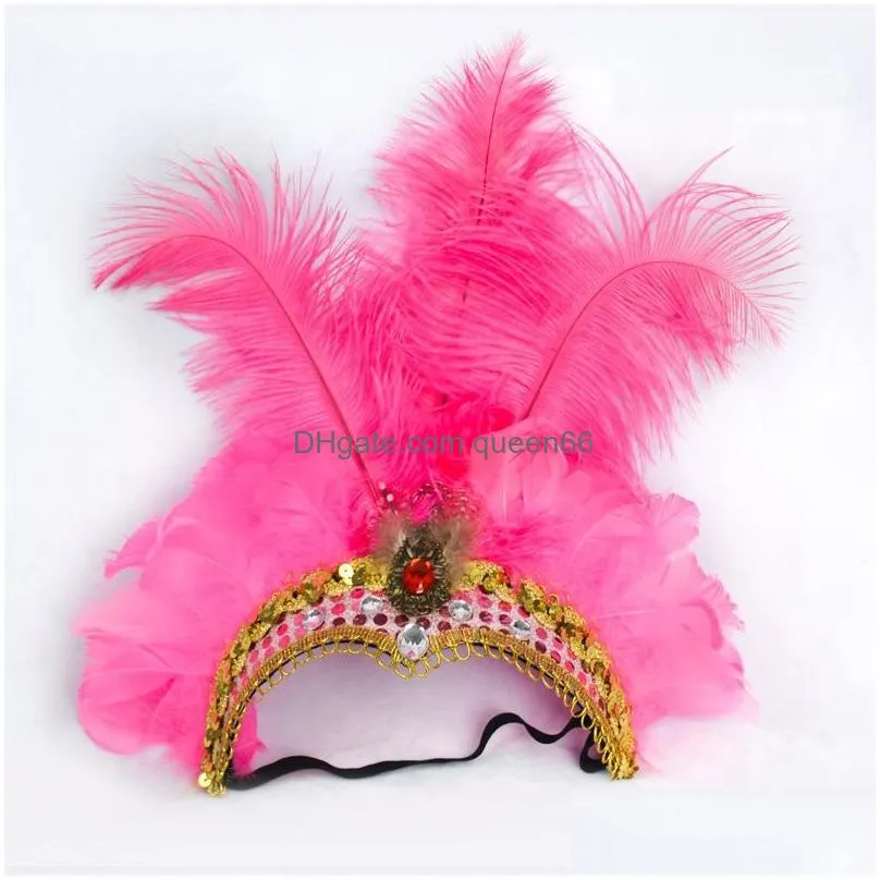 Headbands Indian Crystal Crown Feather Party Festival Celebration Headdress Carnival Headpiece Headgear Halloween New Drop Delivery J Dhlfb