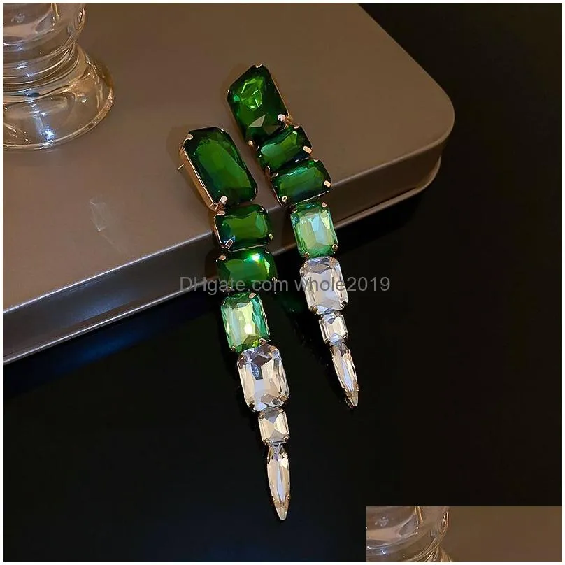 Dangle & Chandelier Square Green Crystal Earrings Oversize Ladys Long Geometric For Women Fashion Jewelry Drop Delivery Dh0Yj