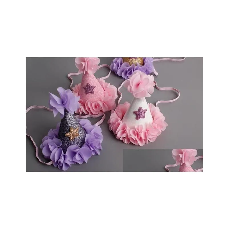 New Cute Newborn Mini Chiffon Girls Infant Petals Crown Hat Caps Flowers Headbands For Baby Girls Birthday Party Hats Hair Accessories