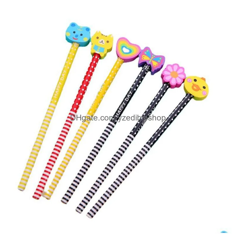 wholesale cartoon pattern wood hb pencil with eraser writing pencils lead pen children drawing sketching stationery kids students school season teachers gift