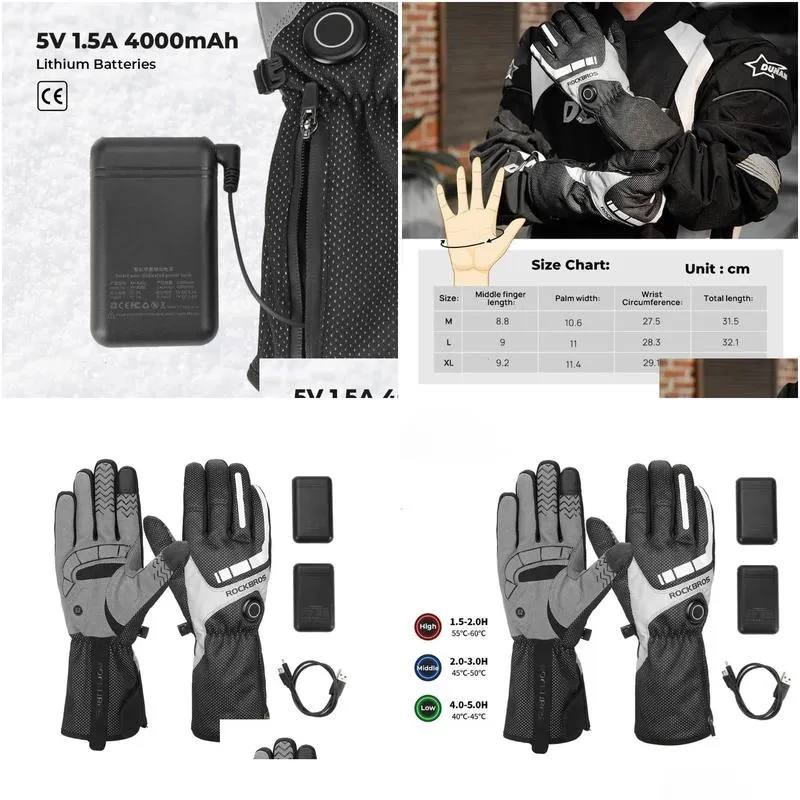 Ski Gloves Heated Gloves Thermal Winter Ski Heated Gloves Moto Touch Screen Battery Gloves MTB Riding Windproof Motorcycle Snowmobile