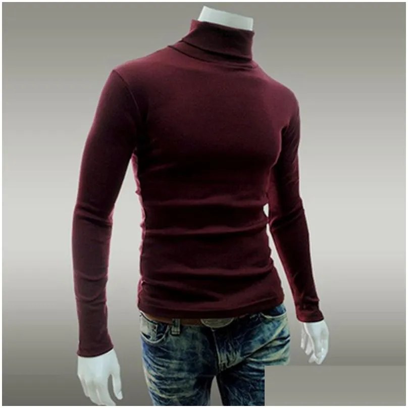 Men Bottoming Tops Fall Slim Sweaters Warm Autumn Turtleneck Sweaters Black Pullovers Clothing For Man Cotton Knitted Sweater Male