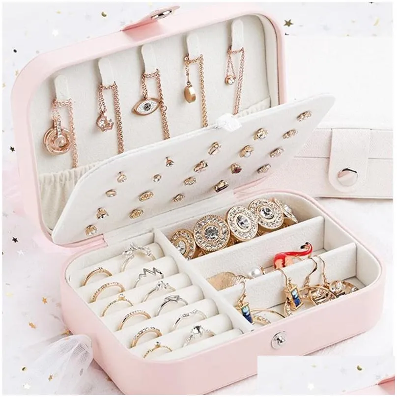 Storage Boxes & Bins Protable Leather Jewelry Box Earrings Ring Necklace Case Jewel Packaging Travel Cosmetics Beauty Organizer