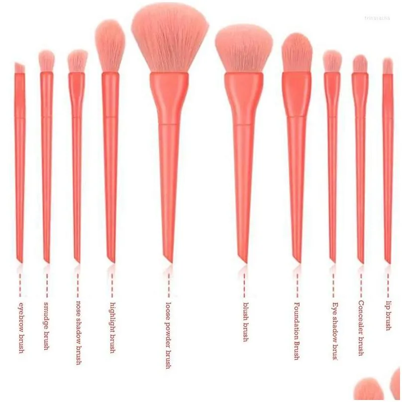 Makeup Brushes Professional Set 10Pcs Soft Foundation Powder B Brush Eyeshadow Contour Blending Make Up Beauty Drop Delivery Otw5F