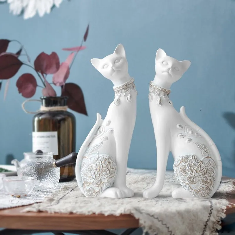Decorative Objects Figurines Figurine Decorative Resin Cat statue for home decorations European Creative wedding Figurine home decor sculpture
