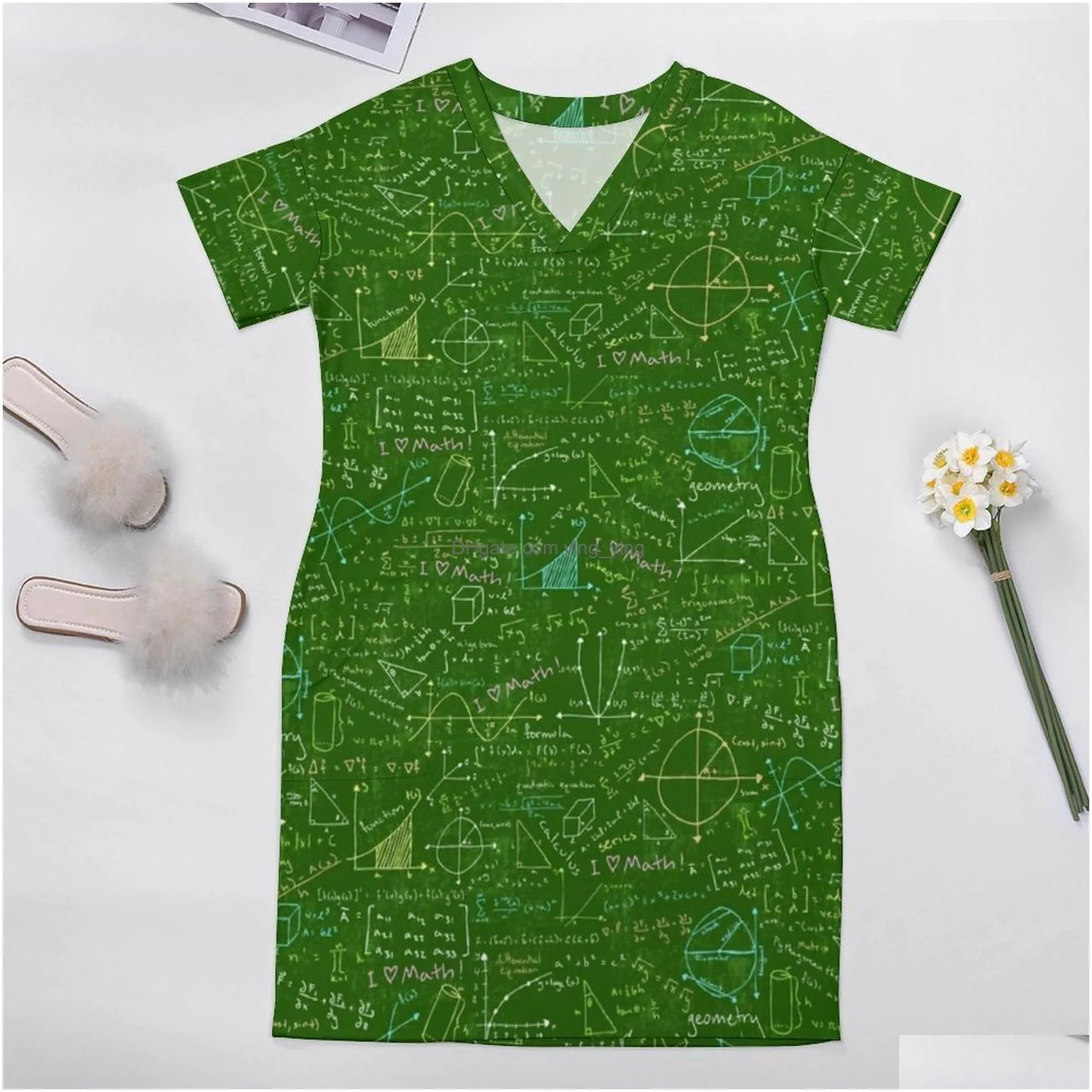 plus size dresses math lessons print dress v neck geometry kawaii woman street wear casual with pockets size 230518