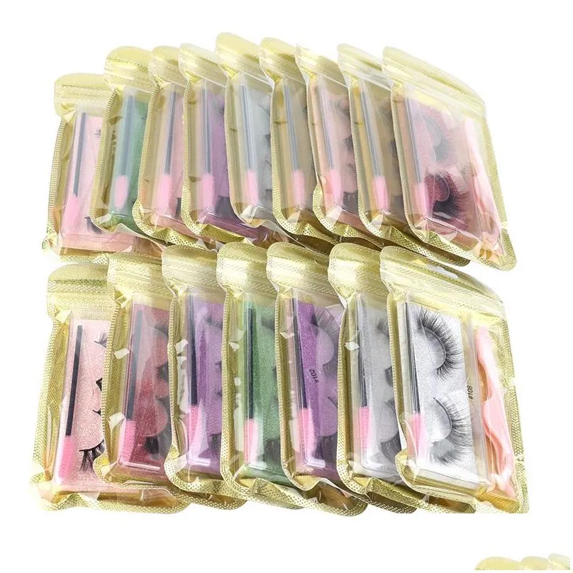 3D lashes false eyelashes Color Eyelash Combination Lash Curler and Brush Natural Thick Dhgate Wholesale Makeup